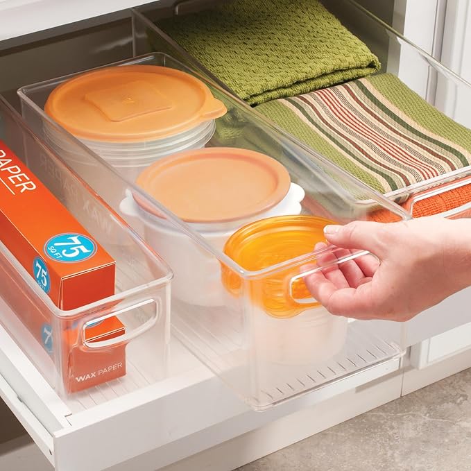 iDesign Plastic Stackable Pantry Bin - Storage Bin with Handles for Cabinets or Fridge - Set of 4 - Clear