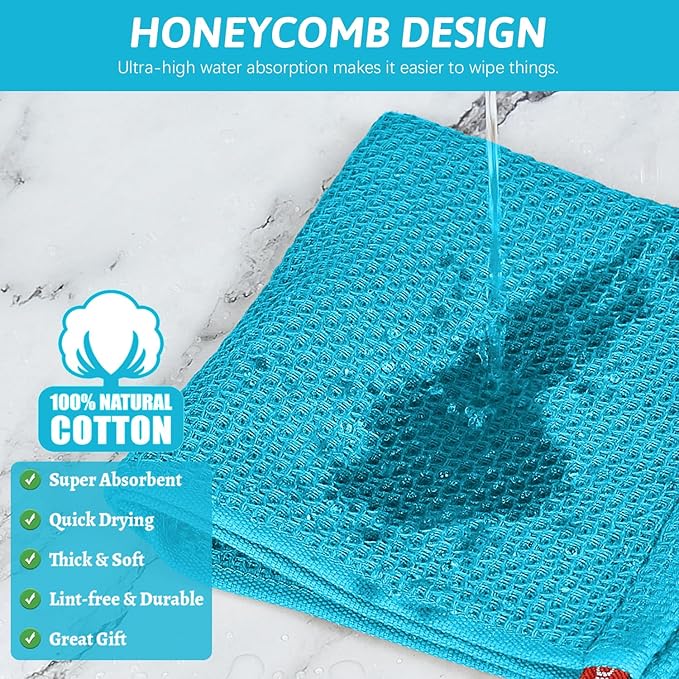 Nialnant 100% Cotton Kitchen Dish Towels,Waffle Weave Dish Cloths for Washing Dishes,Soft Absorbent Dish Rags,Quick Drying Cleaning Rags-12x12 in, 6 Pack