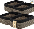 Small Storage Baskets for Organizing | Closet Organizer Bins | Shelf Toy Basket | Woven Rope Baskets | Cube Decorative Box | Shallow Basket | 13x8.5x5.1” | 4 Packs Black Brown