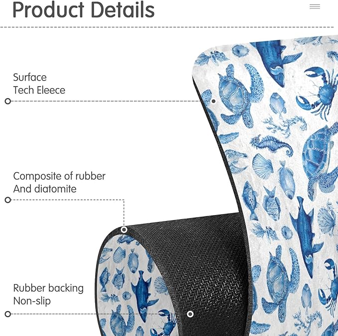 Blue Turtles Fish Crabs Seahorse Starfish Coral Kitchen Sink Splash Guard Sink Faucet Mat Faucet Handle Drip Catcher Drain Mats for Kitchen Bathroom Countertop Absorbent