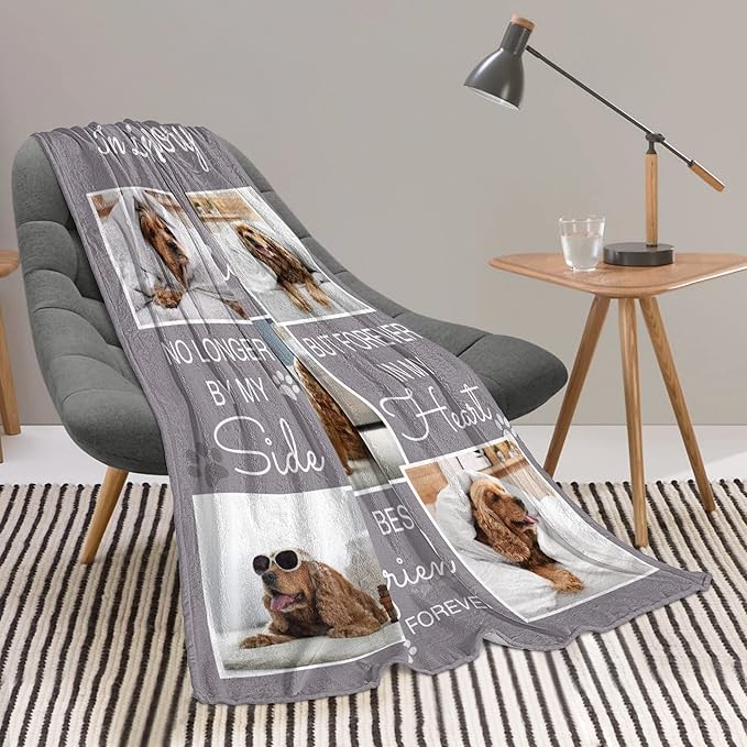 Personalized Pets Blanket with Photos, Custom Dog Blanket for Small Dogs, Personalized Dog Blankets with Picture, Dog Memorial Gifts for Loss of Dog, Gifts for Pets Bereavement/Passing Away