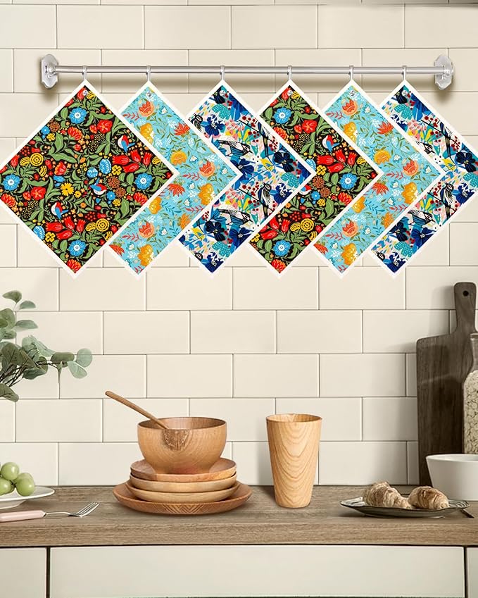 Kitchen Swedish Dishcloths with Hooks - 6 Pack Reusable Dish Cloths for Washing Dishes Fast Drying Cute Fun Swedish Dish Towels Washable Cleaning Sponge, Full Blown Flowers