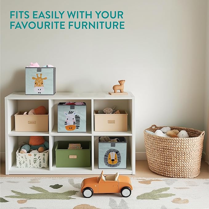 Navaris Kids Storage Cubes Set of 3 - Kids Cube Fabric Organizer Storage Bins - Foldable Cloth Cube for Childrens Bedroom Baby Nursery - Book Toy Bin Cubby Storage - Mint Green