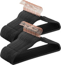 SONGMICS Slim Velvet Hangers, Non-Slip Clothes Hangers with Rose Gold Swivel Hooks, Space-Saving, for Closet, 50 Pack, Black UCRF026B50