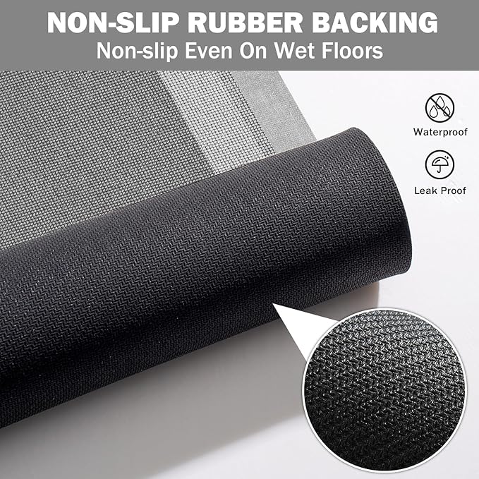 YDKGL Non Slip Bath Mat, Rubber Backing Ultra Thin Bathroom Rugs Fit Under Door Quick Dry Super Absorbent Washable Bath Rug Shower Mat for Bathroom Floor Bathtub Sink, Easy Care Dark Grey 16"x24"