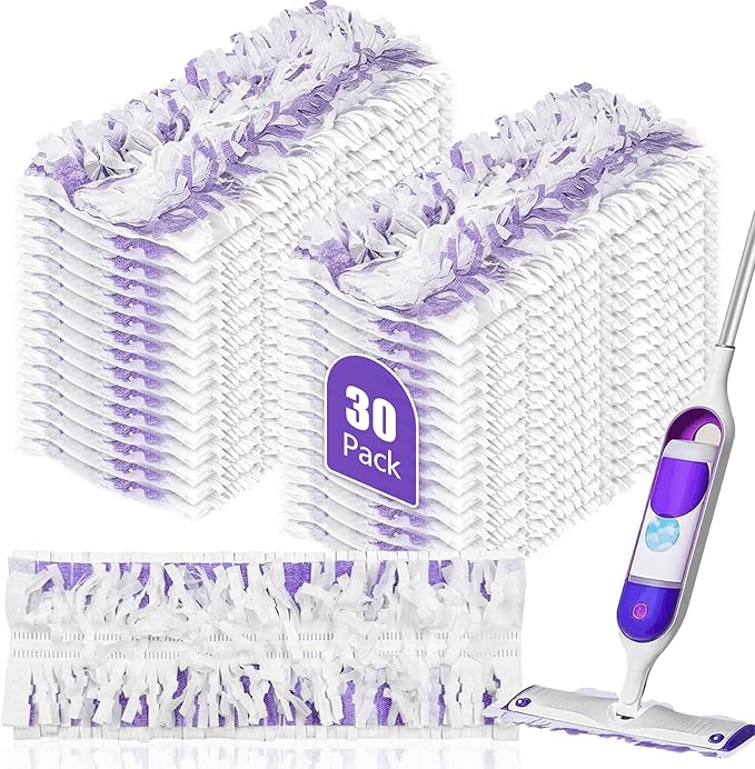 30 Pack Disposable Mopping Pads Refills for Swiffer PowerMop Multi-Surface & Wood Mops, Spray Clean Pads Replacement for Floor Cleaning（Purple Without Handle）