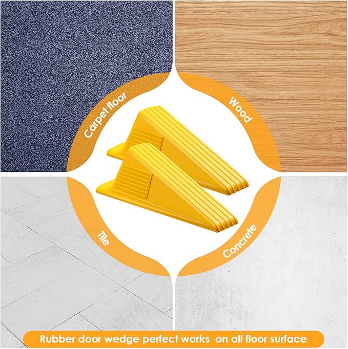 Frienda 12 Pcs Jumbo Door Stoppers Heavy Duty Door Stopper Tall up to 2inch Tall Wedge TPR Large Wedge Stackable Big Rubber Doorstop for Hotel Carpet Hardwood Concrete and Tile (Yellow)