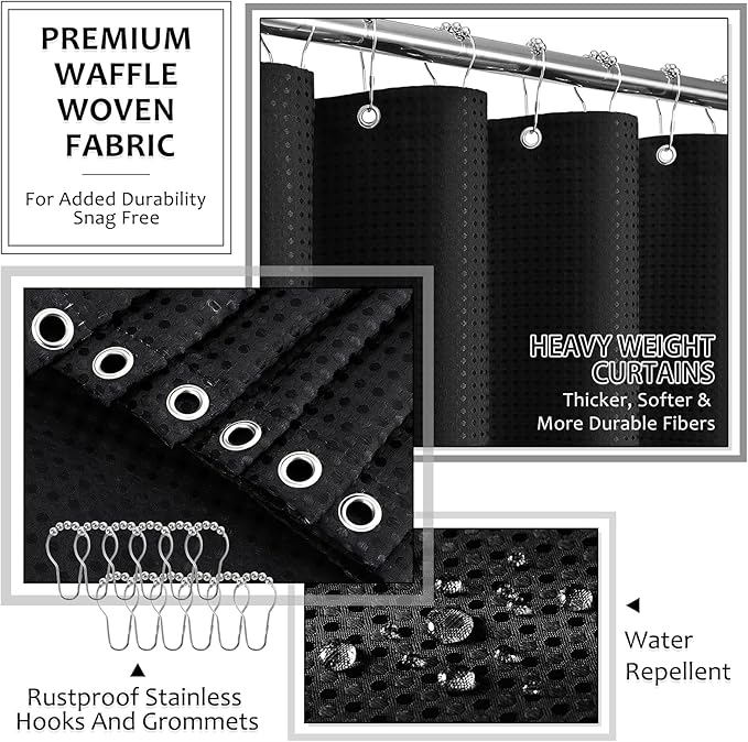 Matte Black Bathroom Sets with Shower Curtain and Rugs, 8-Piece Resin Bathroom Accessories Sets Complete, Soap Dispenser, Toothbrush Holder, Tumbler, Tray & Apothecary Jars Bathroom Essentials