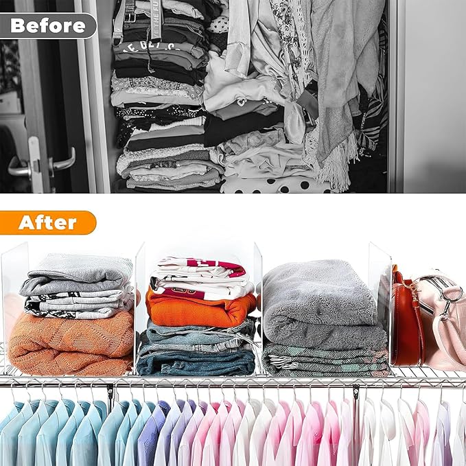 8 Pack Shelf Dividers for Wire Shelves, Acrylic Clear Closet Organizers and Storage for Sweater, Shirts, Bookshelf Handbags Separators Dividers for Closet Organization in Bedroom/Kitchen/Office/Pantry