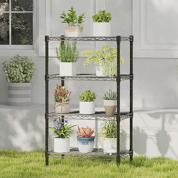 DUMOS 4-Tier Metal Wire Storage Shelves, Adjustable Standing Storage Rack Shelf, Heavy Duty Steel Shelving Unit Organizers for Kitchen Bathroom Pantry Garage, 23.2" W×13.4" D×47.2" H, Black