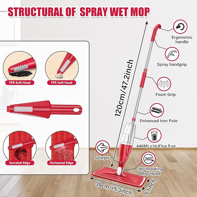 Spray Wet Mops for Hardwood Floor Cleaning: EXEGO Microfiber Dry Dust with 3 Washable Pads for Swiffer PowerMop - Flat Floor Mops with Sprayer for Wood Laminate Ceramic Tiles