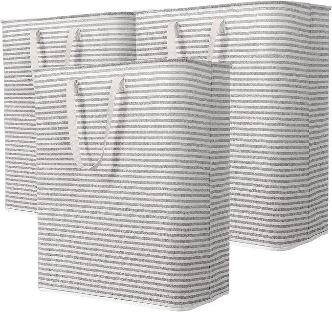 Lifewit 3 Pack Laundry Hamper Large Collapsible Laundry Baskets, Freestanding Waterproof Clothes Hamper with Easy Carry Handles in Laundry Room Bedroom Bathroom College Dorm, Grey, 3 x 125L