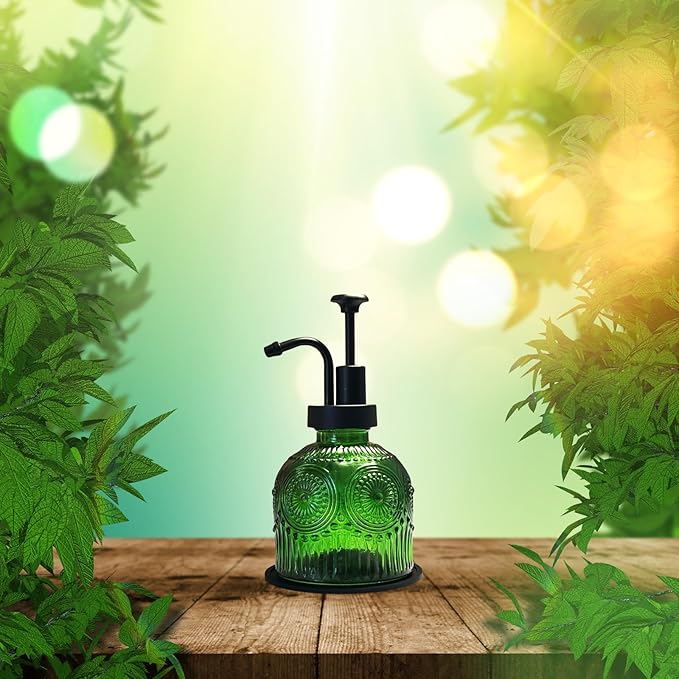 Vintage Soap Dispenser for Bathroom,Glass Kitchen Liquid Soap Dispenser with Pump,Farmhouse Antique,Cute Small Rustic Decor(Green)