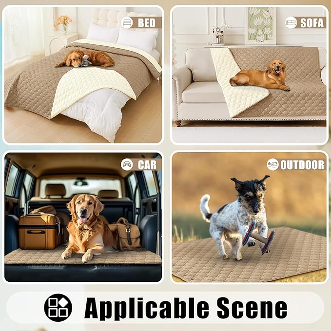 Smiry Waterproof Dog Bed Cover Blanket, Soft Reversible Pet Blanket, Washable Leakproof Cats Dogs Couch Cover for Sofa, Couch, Furniture, Plaid (82x102 Inch, Camel/Beige)