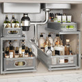 2 Pack 18.5IN-Depth Under Sink Organizer With Next-Gen Ball-Bearing Slides,2-Tier Precision Mesh Pull Out Cabinet Storage for Bathroom&Kitchen,Height Adjustable Drawers Shelf,Anti-rust-Grey