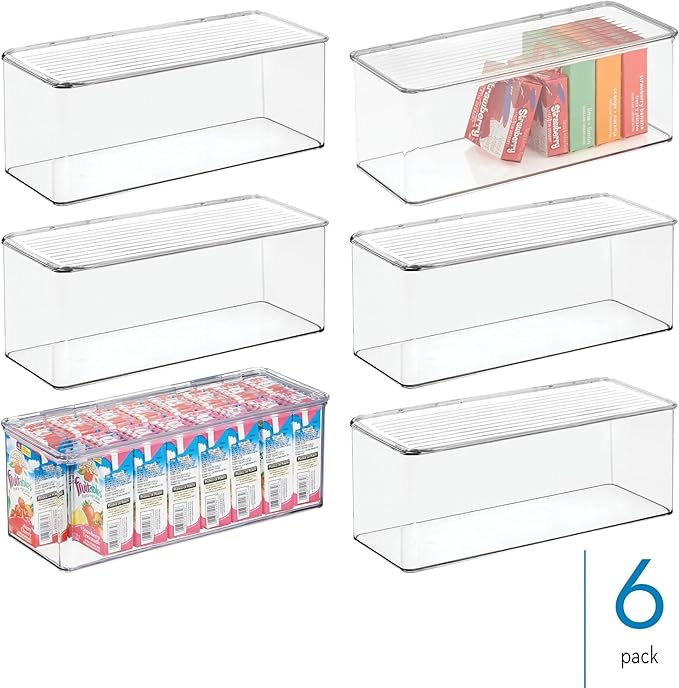 iDesign Plastic Stackable Hinged-Lid Storage Box for Kitchen, Bathroom, or Office - Set of 6 - Clear