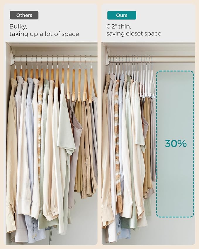 SONGMICS 50-Pack Pants Hangers, 16.7-Inch Long Velvet Hangers with Adjustable Clips, Heavy-Duty, Non-Slip Skirt Hangers, Space-Saving for Pants, Skirts, Coats, Dresses, White UCRF012W50