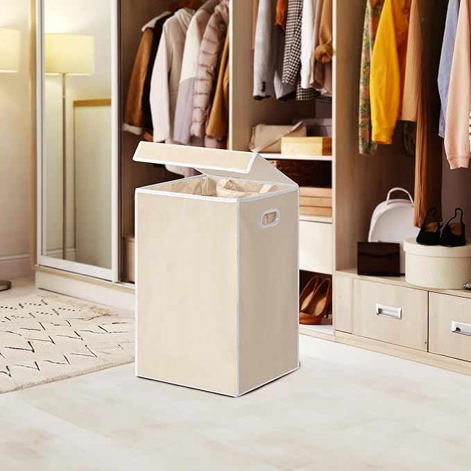 Simple Houseware Foldable Laundry Hamper Basket with Lid, Beige