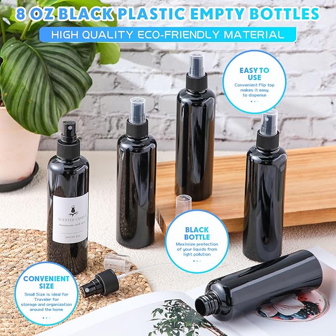Eccliy 32 Pcs 8 oz Spray Bottles Fine Mist Plastic Spray Bottles Clear Empty Sprayer Hairs Refillable Travel Sprayer with Pump Cap for Cleaning Oils Travel Perfumes(Black,Colored)