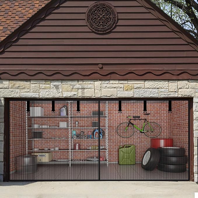 Garage Door Screen 1 Car 10x7FT Garage Screen Door，Upgraded PET Mesh with Retractable Magnetic Screen Garage and Heavy Duty Bottom for Easy Assembly and Pass, Hands-Free Screen Door