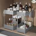 2 Pack Under Sink Organizer, Under Bathroom Cabinet Organizer with Hooks Hanging Cup, Multi-Purpose Storage Shelf for Kitchen Bathroom (Gray, L)