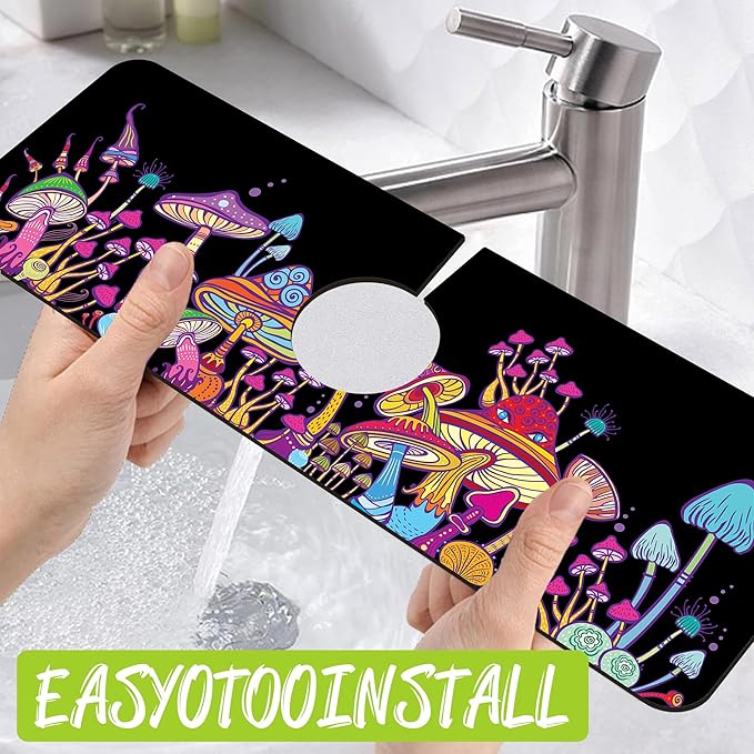Sink Faucet Absorbing Mat Magic Mushrooms Sink Splash Guard Drying Mat for Kitchen Bathroom Faucet Sinkmat 15.5"X5.5"