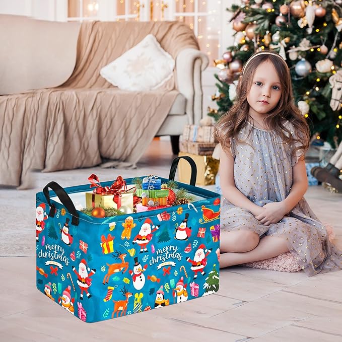 Christmas Basket for Kids Gingerbread Santa Claus Snowman Storage Baskets Collapsible Nursery Hamper Waterproof Clothes Toy Bin Book Shelf Gift Basket Cube Xmas Party Decor