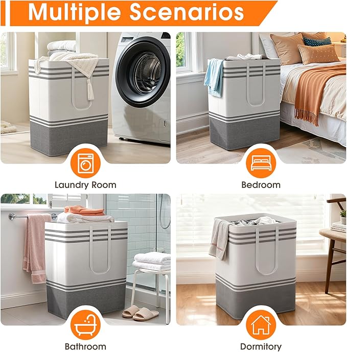 4 Pack Large Laundry Baskets, Laundry Hampers, Freestanding Waterproof Collapsible Clothes Bag with Extended & Reinforced Handles - Clothes Basket for Dorm, Bathroom, Home (125L)