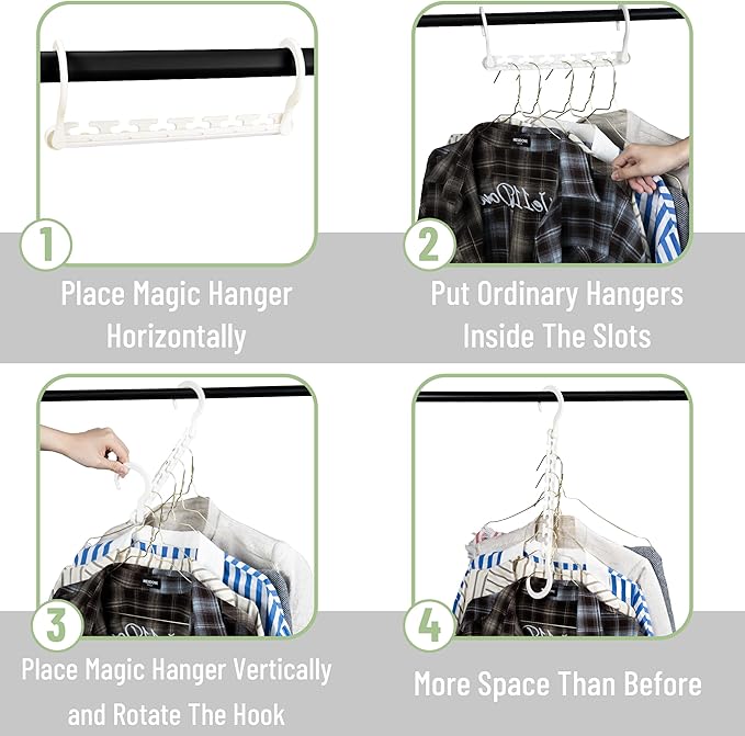 Mr. Pen- Space Saving Hangers for Clothes, 12 pcs, White, Plastic Multi Clothes Hangers Space Saving, 6 Slots, 360° Rotating Hooks