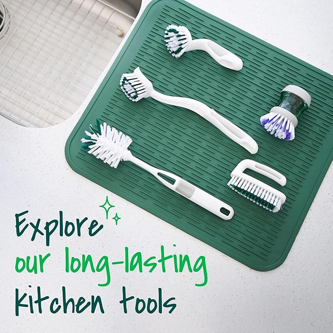 Scotch-Brite Small Utility Brush, Long Lasting Dish Brush with Handle for Scrubbing Cookware, Hands, Tile, Grout, Cutting Boards, and Utensils without Scratching, Antimicrobial, and Rinses Clean