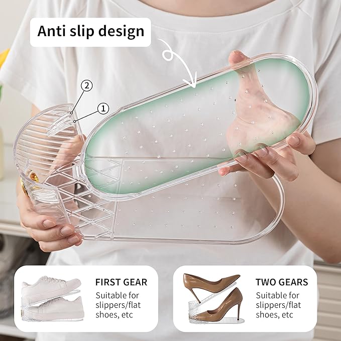 Shoe Slot Organizer 10 Pack - Shoe Slots，Can Save 50% of Shoe Stackers Space，Adjustable Shoe Stacking Device, Double-Layer Design for Shoe Slots Organizer for Closet.