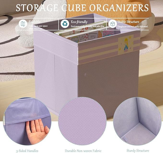 homyfort 11x11 Inch Storage Cube Bins, Fabric Cube Storage Organizer Baskets Box with Handles for Organizing Clothes, Toys, in Pantry, Closet Shelf, Nursery, Kids Room (Purple)