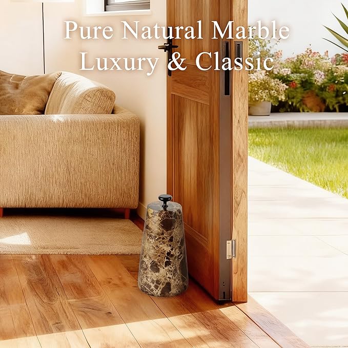 Marble Decorative Door Stoppers, Natural Marble Stone Doorstop with 2 Brass Handle. Heavy Duty Door Stop for Modern Home Decor. Anti-Slip Silicone Base Indoor Door Holder, Weighted Door Stop - Brown