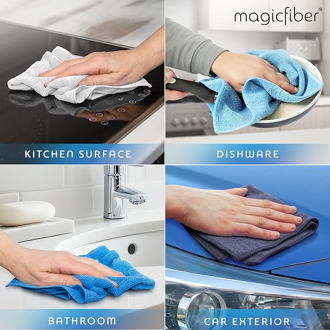 MagicFiber Microfiber Cleaning Cloth - 12 Pack, Large 13" x 11” Highly Absorbent Streak-Free Micro Fiber Cleaning Rags Towels for House, Car, Windows, Housekeeping, Household Dusting, Kitchen