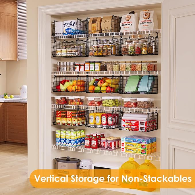 3-Pack Under Shelf Hanging Baskets - Space Saving Pantry Shelf Organizer with 360° Rotating Hooks for Kitchen Storage, Foldable Small Space Solutions for Pantry Organization, Black