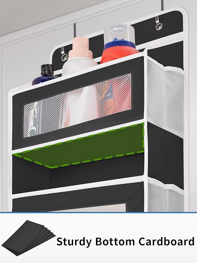 JARLINK 2 Pack Over The Door Organizer Storage, 5 Shelf Hanging Door Organizer with 5 Large Capacity Pockets, Anti Tilt 44 lb Load Behind Door Storage for Bedroom, Bathroom, Pantry, Nursery, (Black)