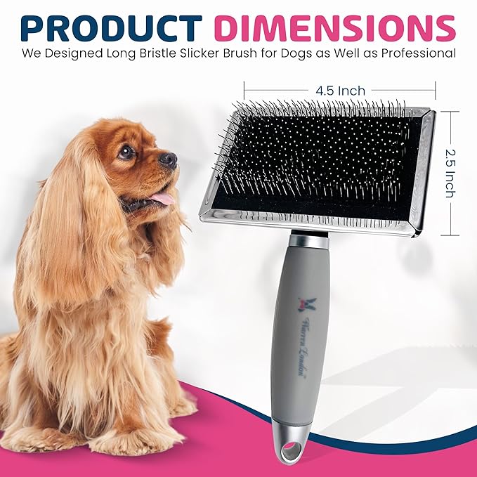 Warren London Slicker Brush for Dogs – Gentle Detangling & Shedding with Comfort Gel Handle – Removes Mats, Loose Fur & Undercoat – Groomer-Approved for Long Thick Doodle Coat Types