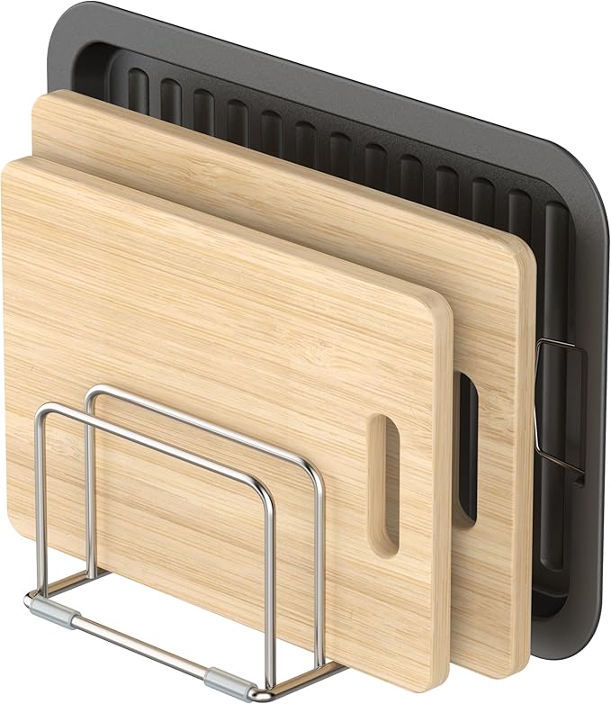 Cutting Board Holder Stand, Chopping Board Storage Rack, Cutting Board Organizer, 304 Stainless Steel Chopping Board Holder, Cookie Sheets Organizer 1.0+1.2 Inch Width Slots(Large)