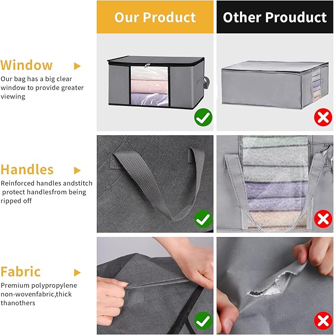 2 Pack Clothes Storage Bags, 90L Large Blanket Storage Bag Comforter Storage Bin with Reinforced Handle and Lid Foldable Closet Organizer and Storage Containers for Bedding Pillows Sheets and Duvet