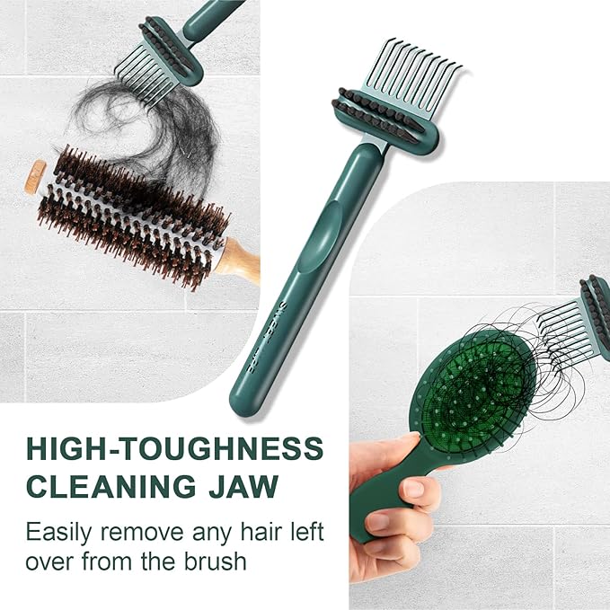 RHOS 2-in-1 Hair Brush Cleaner and Comb Remover Rake - Removes Hair, Dust for Home and Salon Use (2 Pack - Green)