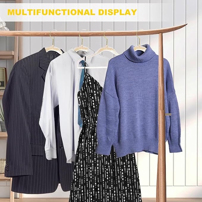 VSV stoage Clear Clothes Hangers 16", 40 Pack Plastic Coat Hanger for Adult Closet, Bling Thin Hangers with Swivel Gold Hook, Notched Shoulders Perchas - Clothing Rack for Bridesmaid Dresses
