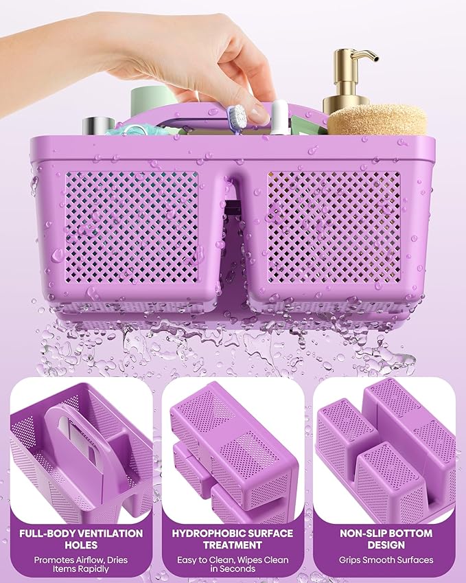 MLIKLU 4 Pack Portable Shower Caddy, Integrated Handle, Reinforced Plastic, Quick-Dry Ventilation Holes, Multi-purpose Storage Basket for Home, Dorm and Bathroom, Kitchen, Under Sink Storage, Purple