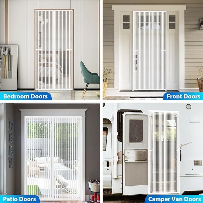 Heavy Duty Door Screen Magnetic Closure, LOVIGA Thickened Fiberglass Screen Door Mesh, Self Sealing, Tear Resistant, Easy Assemble, Fine Mesh Keep Bugs Out Fit Door Size 30 Inch X 82 Inch White