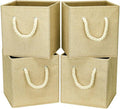 i BKGOO Foldable Storage Cube Bins Khaki Linen Fabric Collapsible Resistant Basket Box Organizer with Cotton Rope Handle for Home Office and Nursery 10.5x10.5x11 inch