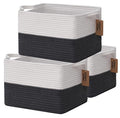 COMFY-HOMI 3PACK Cotton Rope Square Basket with Handles for Shelves| Storage|Baby Basket for Gif|Shoe basket for Organizing|New13.5" x 11" x 9.5" for Living Room（White/Dark Grey）