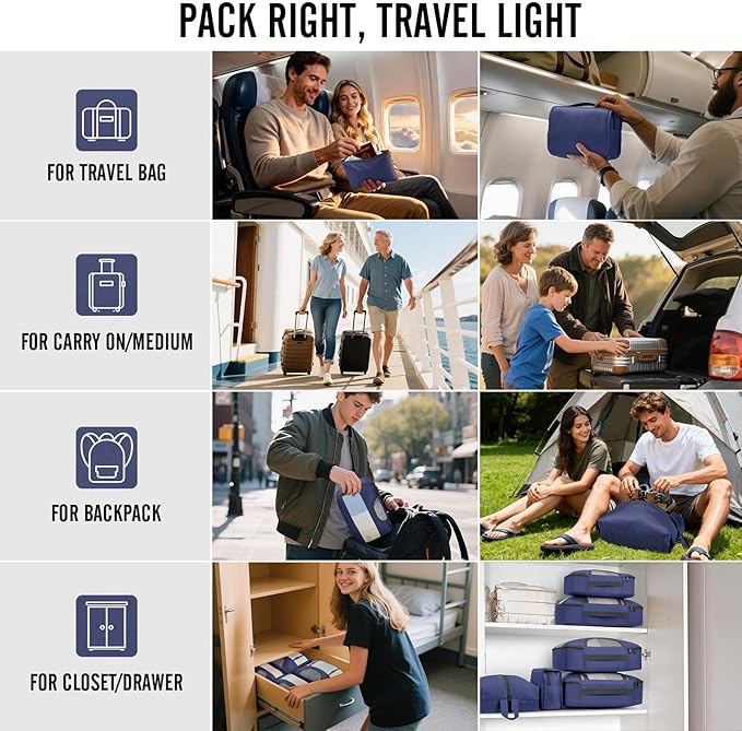 Veken 8 Set Packing Cubes for Travel Essentials, Suitcase Organizer Bags in 4 Sizes, Carry-On Luggage Accessories with Large Laundry & Hanging Toiletry Bag, Must-Have for Airplane, Road Trip & Camping