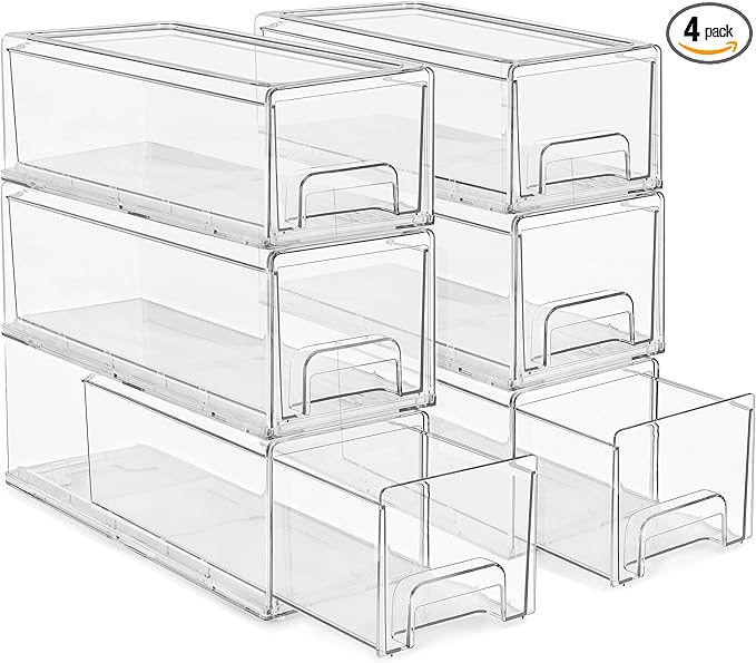 Sorbus Small Wide Clear Storage Drawers (6 Pack) – Stackable Storage Drawers for Pantry, Fridge, or Cabinet – Slide Out Clear Bins with Handles for Organizing