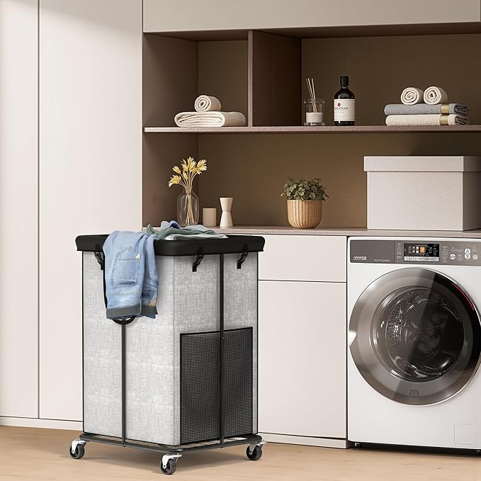 150L Large Laundry Hampers, Oxford Fabric Laundry Hampers Clothes Hampers, Metal Frame and Removable Bag Design with Wheels, Suitable for Bedroom, Bathroom, Dorm Room, Laundry Room (Cationic Gray)