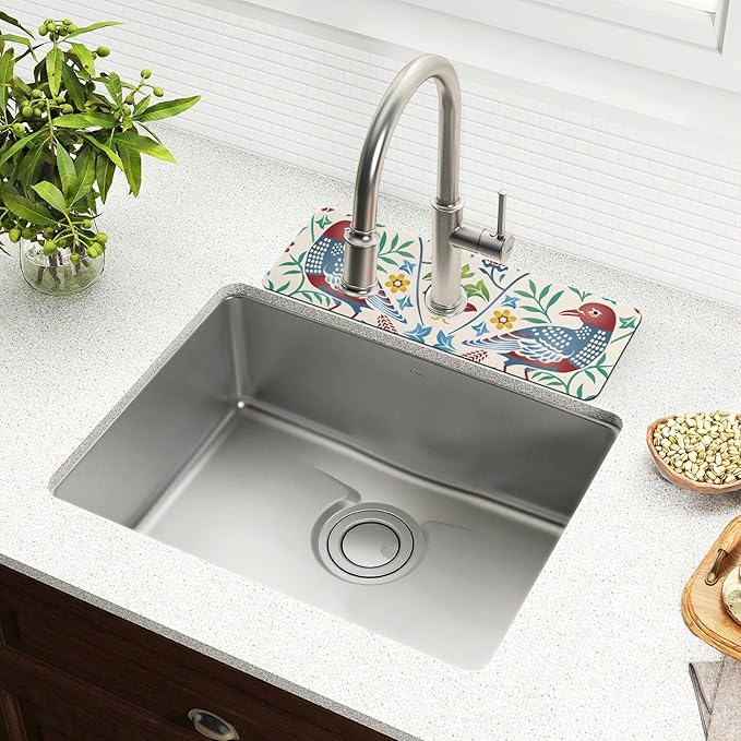 Kitchen Sink Splash Guard Sink Faucet Mat Faucet Handle Drip Catcher Drain Mats for Kitchen Bathroom Countertop Absorbent Dish Drying Mat Pad 2pack 14.7x5.4Inch Retro Floral Birds
