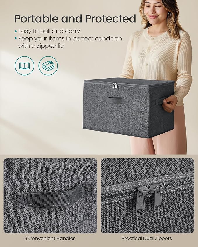 SONGMICS Foldable Storage Organizer Boxes, Set of 6 Storage Basket Bins with Lids, Handles, Clothes Organizer, 15.7 x 11.8 x 9.8 Inches, Non-Woven Fabric, Slate Gray URZB003G02